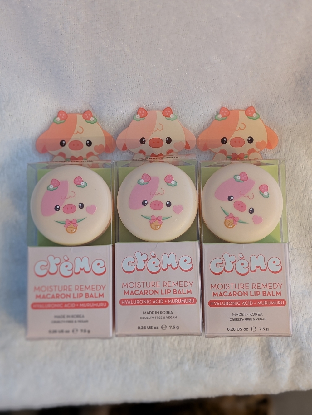 The Creme Shop moisturize remedy macaroni lip balm strawberry milk x3